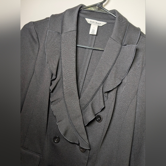WHBM Black Ruffle Double Breasted Blazer Size 2 Corpcore Coquette Dark Academia - Picture 6 of 11